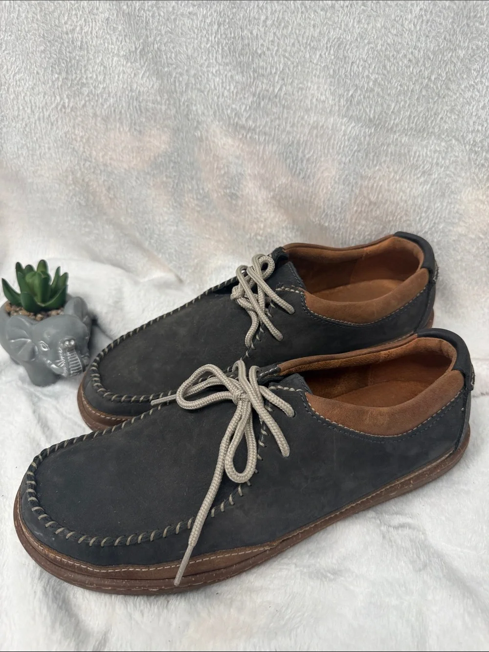 Clarks Men's Black Suede Boat Shoes with Tan Interior